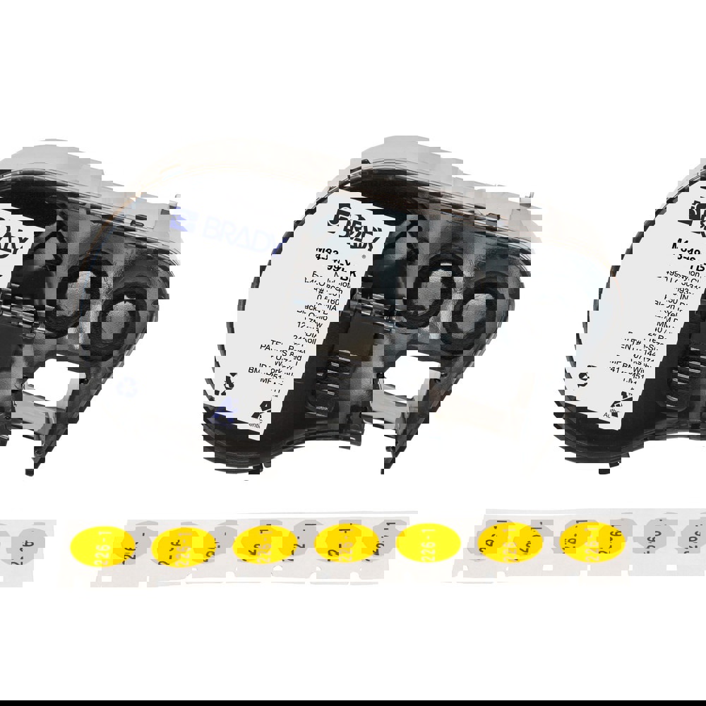 Labels, Ribbons & Tapes; Application: Label Printer Cartridge ; Type: Label Printer Cartridge ; Color Family: Yellow ; Color: Black on Yellow ; Number Of Labels Per Roll: 240 ; Label Diameter (Inch): 1/2